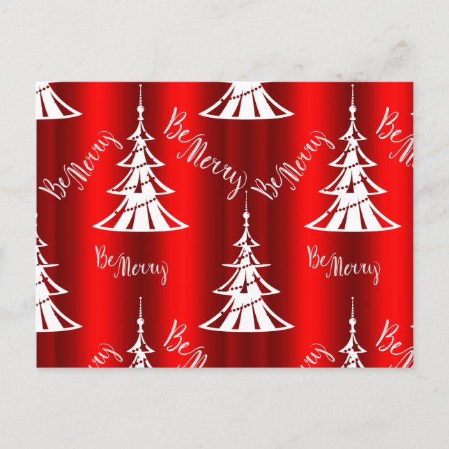 Be Merry Red Christmas Trees Postcard (Front)