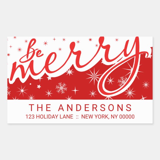 Be Merry Red Handwritten Christmas Return Address Sticker (Front)