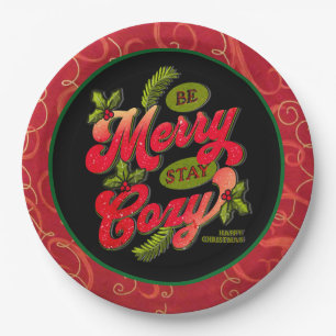 Be Merry Stay Cozy Christmas Paper Plate