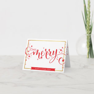 BE MERRY whimsical holiday greeting gold border Card