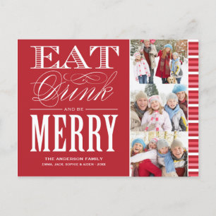 BE MERRY WITH STRIPES HOLIDAY PHOTO POST CARD