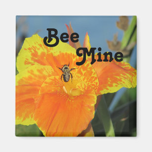 Be Mine Bee Pun Bright Orange Flower Photo Floral Magnet