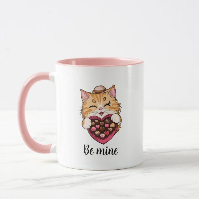 Be Mine Cat: Valentine's Day Kawaii Cat with Candy Mug (Left)