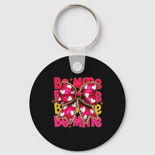 Be Mine Coquette Bow Heart Valentine  Keychain (Front)