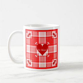 Be Mine! Cups, Mugs, Red Heart Plaid Coffee Mug