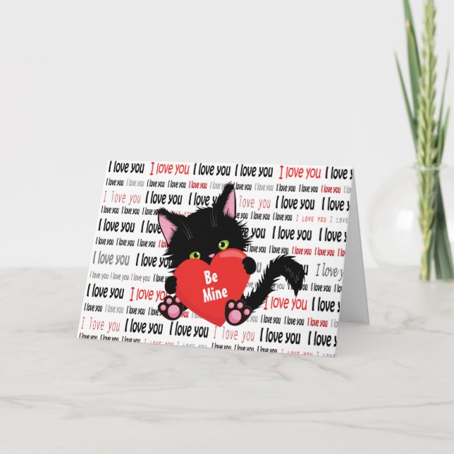Be Mine Cute Cat I Love You Valentine's Day Holiday Card (Front)