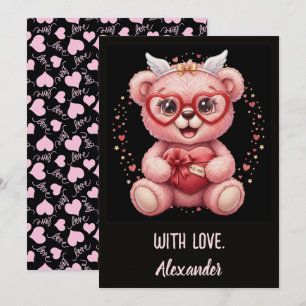Be Mine! Cute Pink Teddy Bear Sweetheart Card