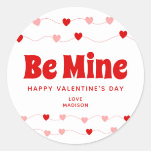 Be Mine Cute Valentines Pink And Red Hearts Name Classic Round Sticker