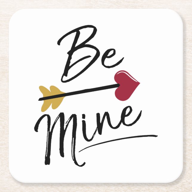Be mine Cute Valentines Square Paper Coaster (Front)