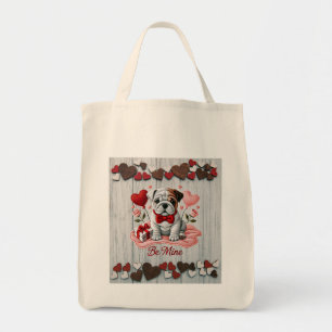 Be Mine English Bulldog Valentine Grocery Sac