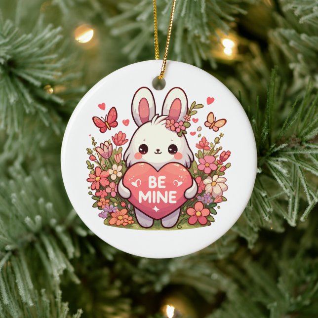 be mine ,funny rabbit valentine love ceramic ornament (Tree)