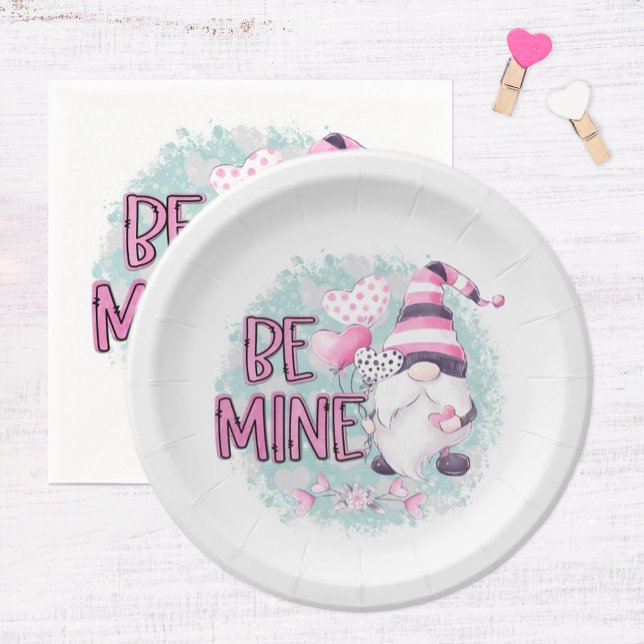 Be Mine Gnome Valentine's Day Paper Plate (Valentine's Day Gnome "Be Mine" plate)