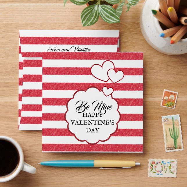 Be Mine Happy Valentine's Day Heart Chalk Stripes Envelope (Desk)