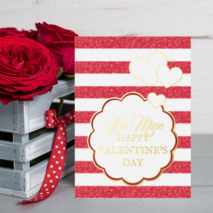 Be Mine Happy Valentine's Day Heart Chalk Stripes Foil Holiday Card