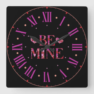 Be Mine Heart Pattern Square Wall Clock