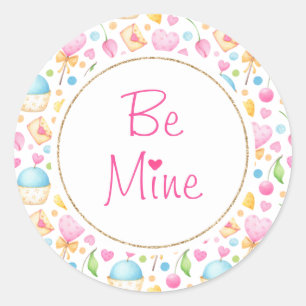 Be Mine hearts and Muffins Valentine's Day Classic Round Sticker