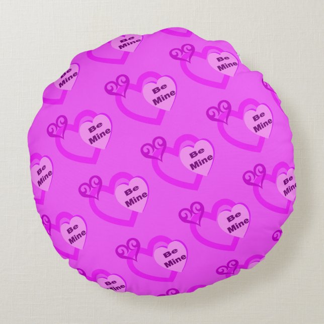 Be Mine Hot Pink Valentines Day  Round Pillow (Back)