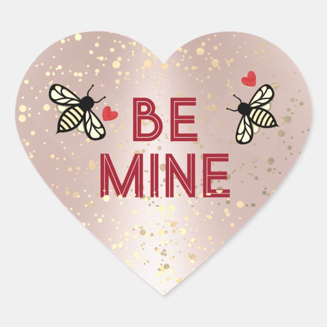 BE MINE Little Honeybees Pink Heart Valentine Love Heart Sticker (Front)