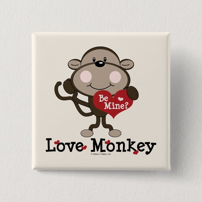 Be Mine Love Monkey Valentines Day Button (Front)