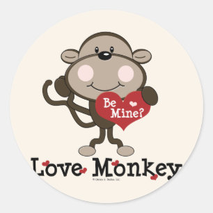 Be Mine Love Monkey Valetine's Day Stickers