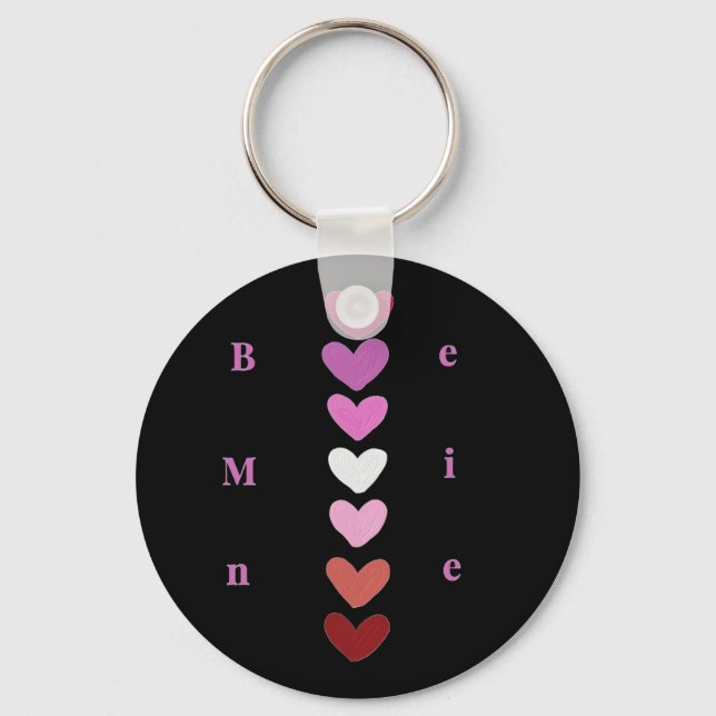 Be Mine Minimal Heart Stack Valentine T-Shirt Keychain (Front)