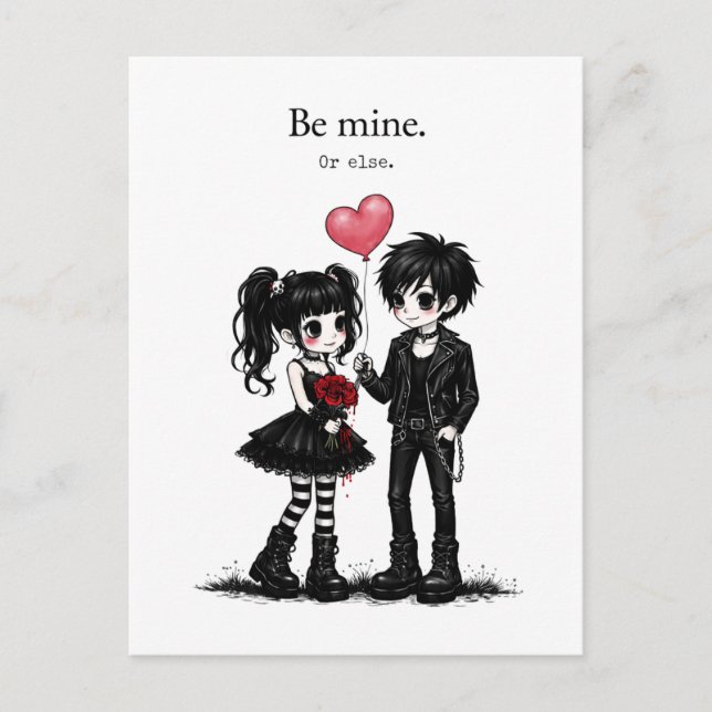 Be Mine Or Else Goth Valentine Postcard (Front)