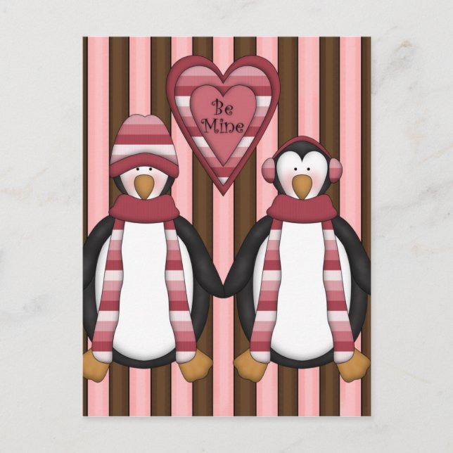 Be Mine Penguins - Customized Holiday Postcard (Front)