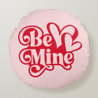 Be Mine Personalized Retro Pink Valentine Round Pillow