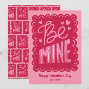 Be Mine Pink Stamp Valentine Holiday Card