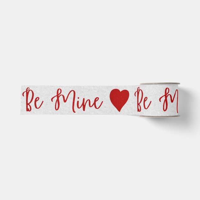 Be Mine Red Glitter Valentine's Grosgrain Ribbon (Front)