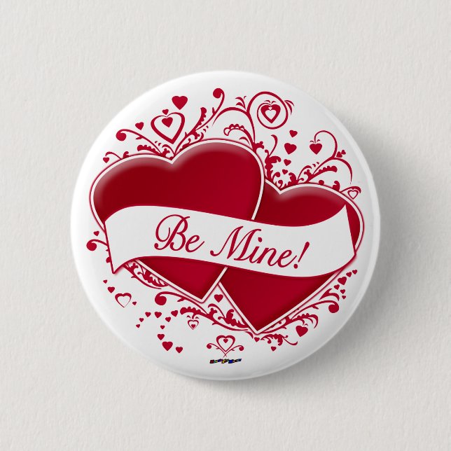 Be Mine! Red Hearts 2 Inch Round Button (Front)