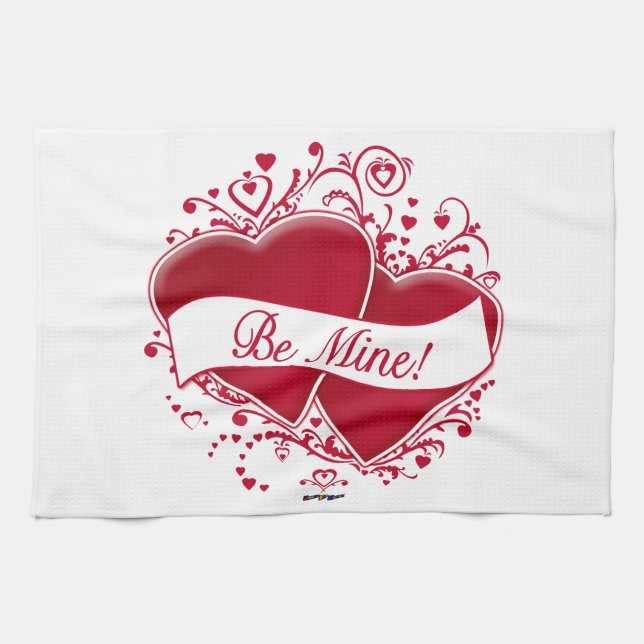 Be Mine! Red Hearts Kitchen Towel (Horizontal)