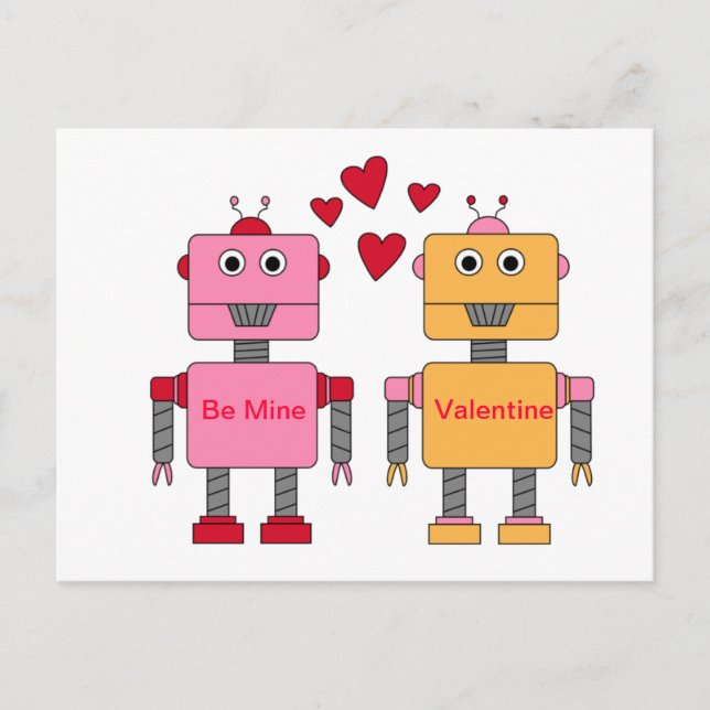 Be Mine Robots Holiday Postcard (Front)