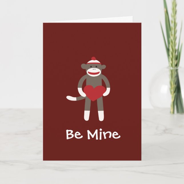 Be Mine Sock Monkey Happy Valentine's Day Card (Front)