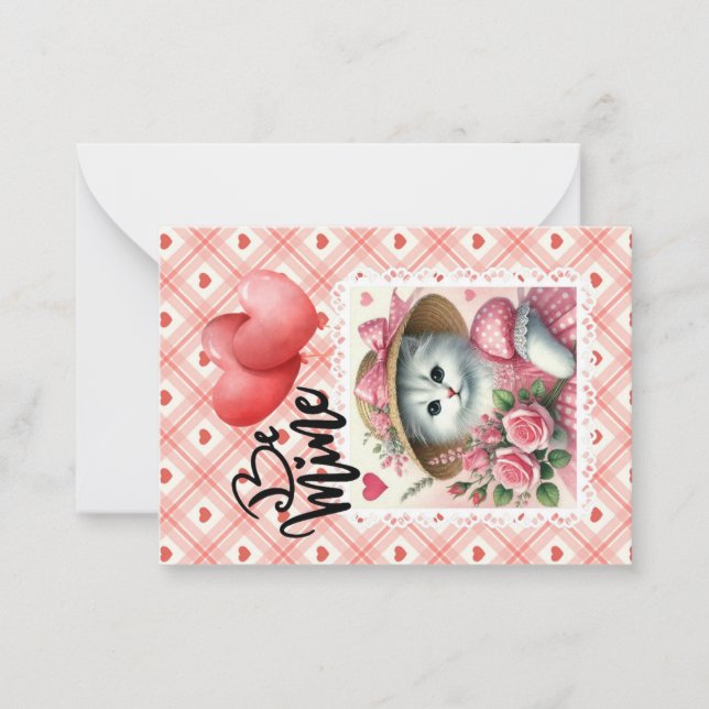 Be Mine Sweet Kitty Flat Note Card (Front)