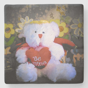 Be Mine Teddy Bear with Heart Stone Coaster