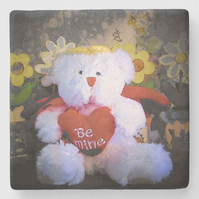 Be Mine Teddy Bear with Heart Stone Coaster (Front)