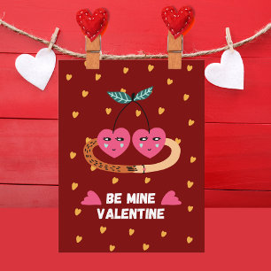 Be Mine Valentine, 2 Cute Pink Cherry in Love Holiday Postcard
