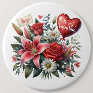 Be Mine Valentine floral/heart 6 Inch Round Button