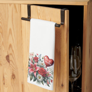 Be Mine Valentine floral/heart Kitchen Towel