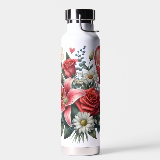 Be Mine Valentine floral/heart  Water Bottle (Left)