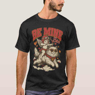 Be Mine Valentine, Funny Retro Cupid and Cat Vinta T-Shirt