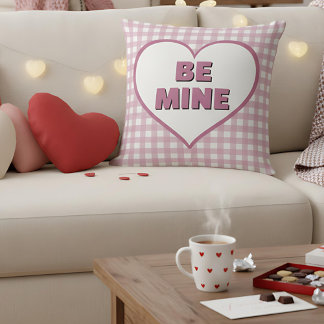 Be Mine Valentine Pink and White Plaid Gingham Throw Pillow
