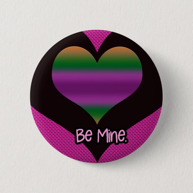 Be Mine Valentine Purple Stripe Heart 2 Inch Round Button (Front)