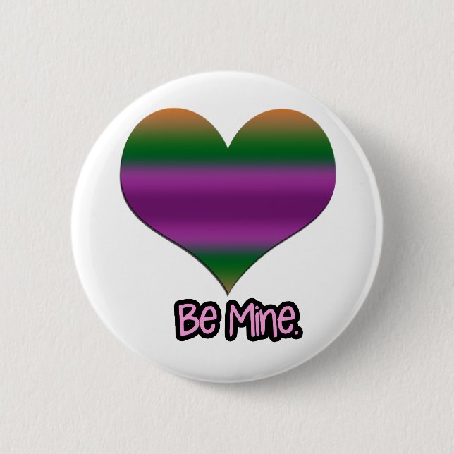 Be Mine Valentine Purple Stripe Heart 2 Inch Round Button (Front)