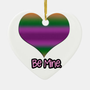 Be Mine Valentine Purple Stripe Heart Ceramic Ornament