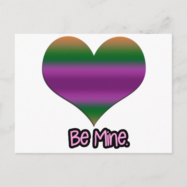 Be Mine Valentine Purple Stripe Heart Holiday Postcard (Front)