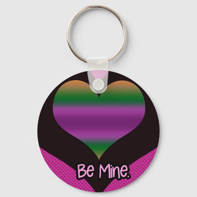Be Mine Valentine Purple Stripe Heart Keychain (Front)