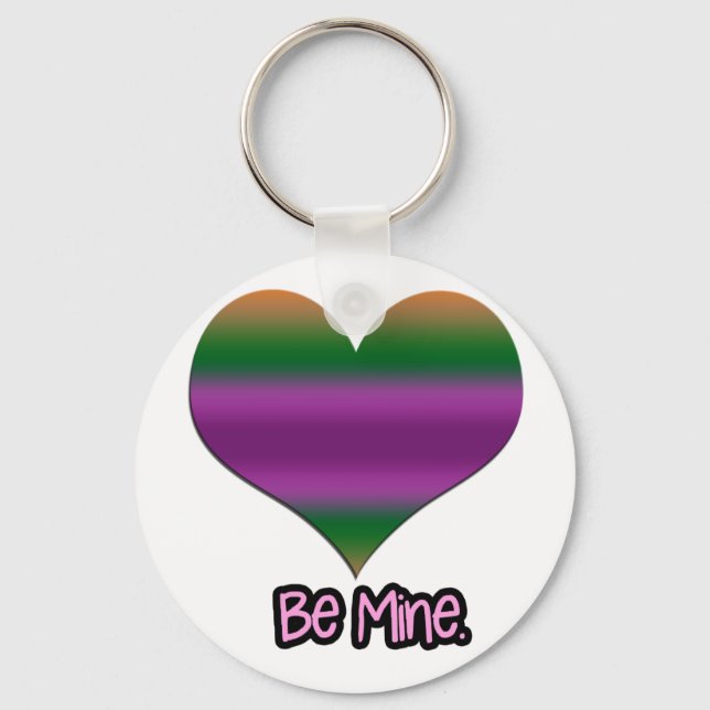 Be Mine Valentine Purple Stripe Heart Keychain (Front)