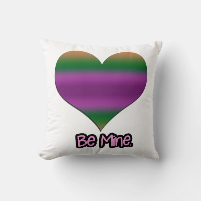 Be Mine Valentine Purple Stripe Heart Throw Pillow (Front)